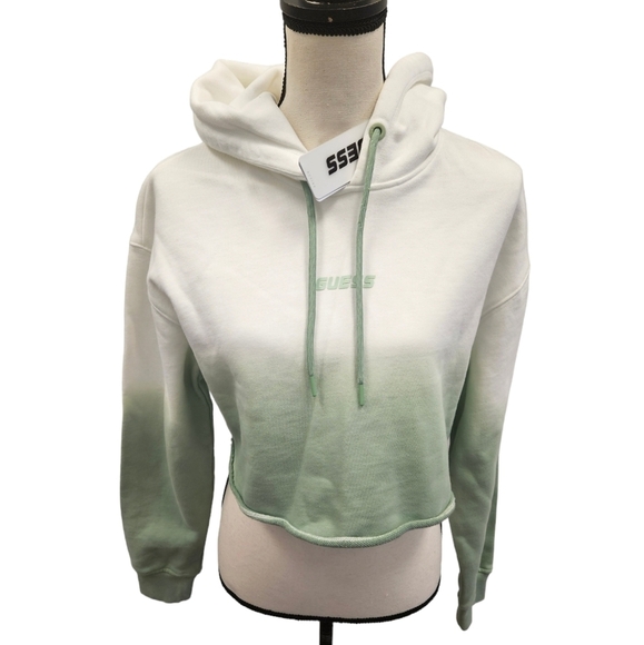 GUESS Tie Dye Cotton Crop Hooded Sweatshirt NEW - Picture 1 of 8